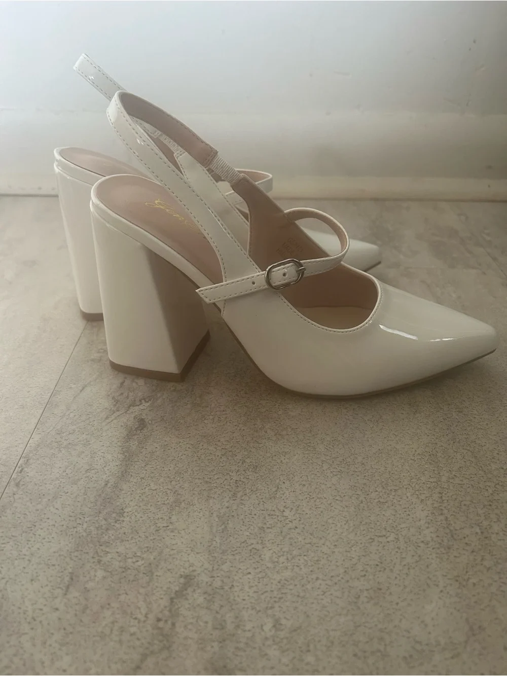 White Patent Mary Jane Block Heel Slingback Pumps